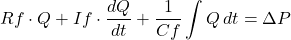 Rendered by QuickLaTeX.com \displaystyle Rf \cdot Q + If \cdot \frac{dQ}{dt} + \frac{1}{Cf} \int Q \,dt = \Delta P